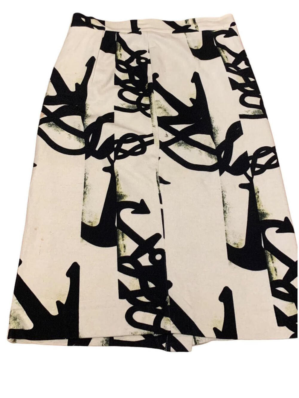 Max Mara Ivory/White/Black Anchor Lined Skirt size 40 Midi Button Accent Pleated